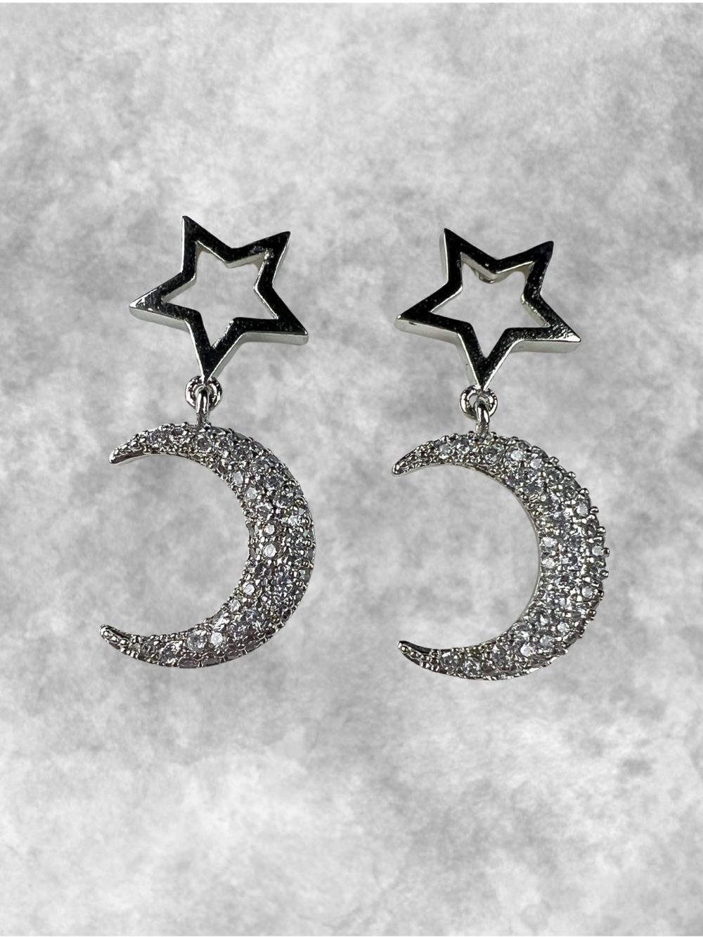 Celestial Star Crescent Moon Rhinestone Drop Earrings 925 Posts Silver NWT